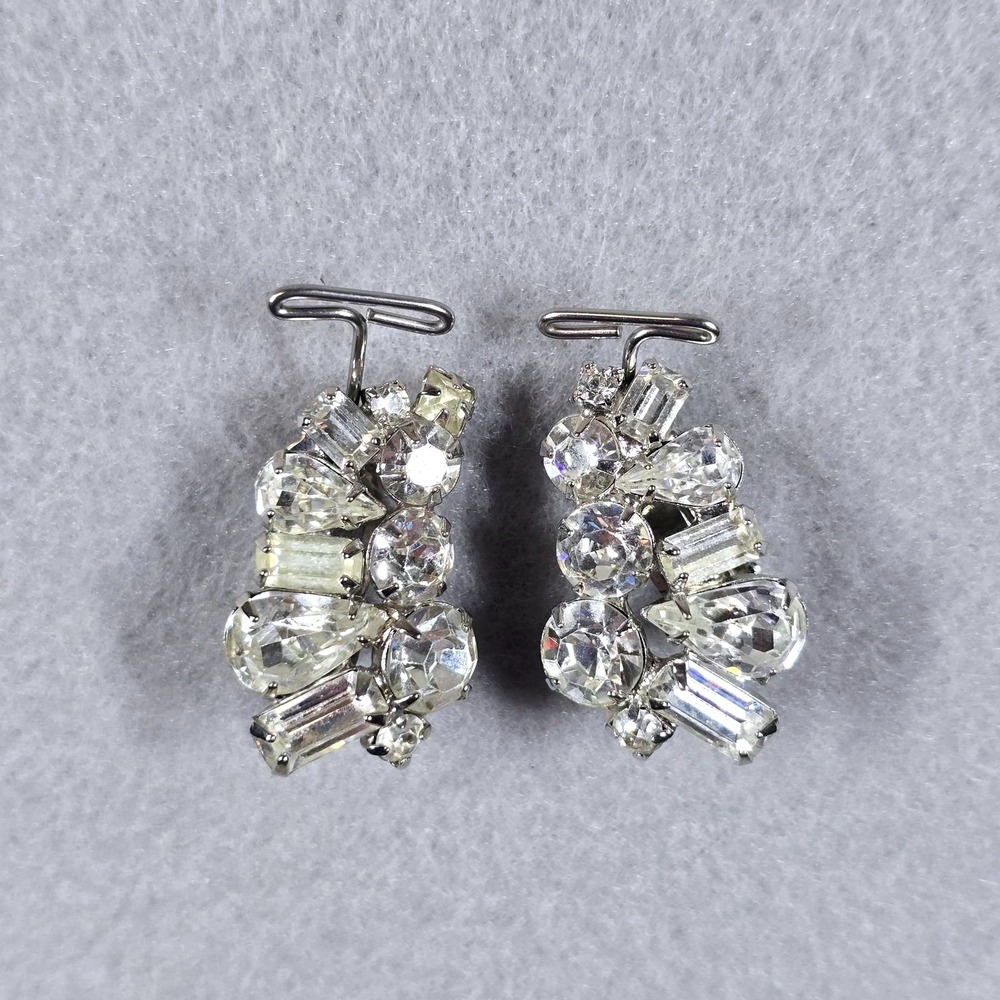 Vintage Signed Weiss Rhinestone Cluster Earrings Clip On Signed Crystal Jewel